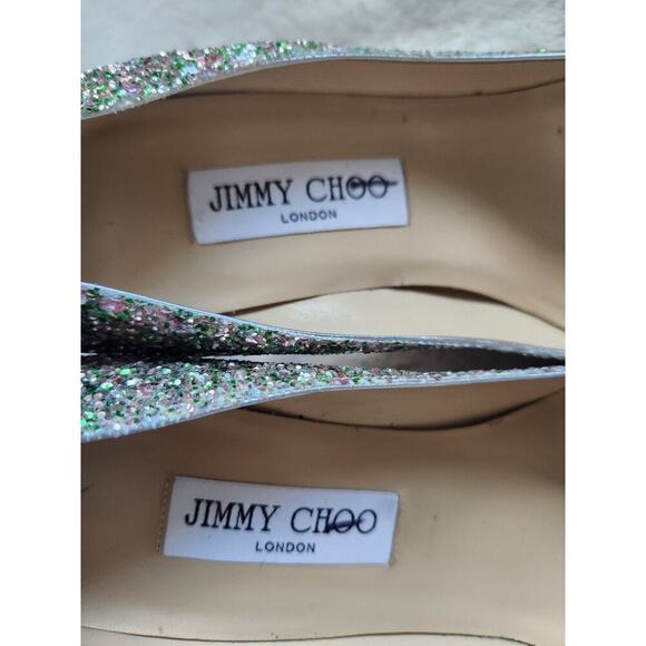 NWD JIMMY CHOO ROMY 85 Pumps Glitter Size EU 38 Green Silver - Picture 8 of 11